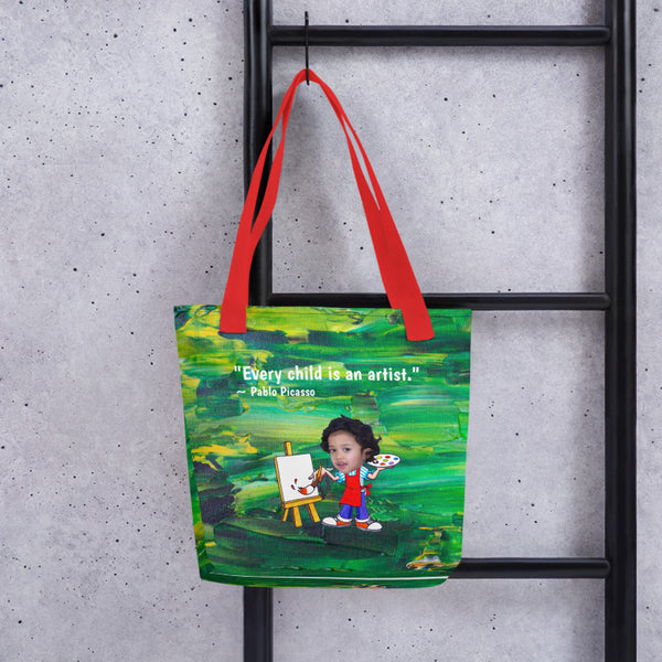 Tote Bag: Artist Quote Green Design