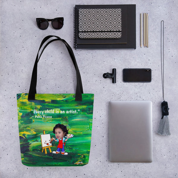Tote Bag: Artist Quote Green Design